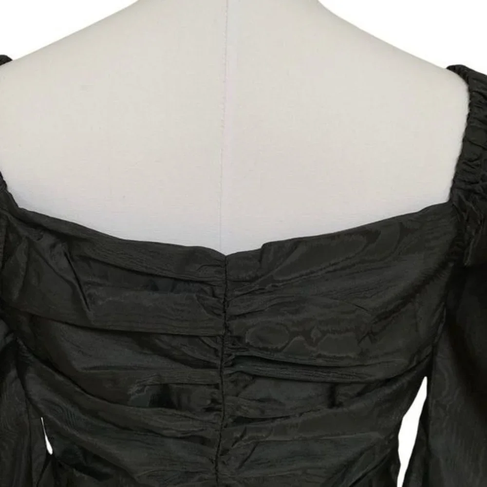 J. Crew Ruched Puff Sleeve Cropped Top in Black Size 10 NWT